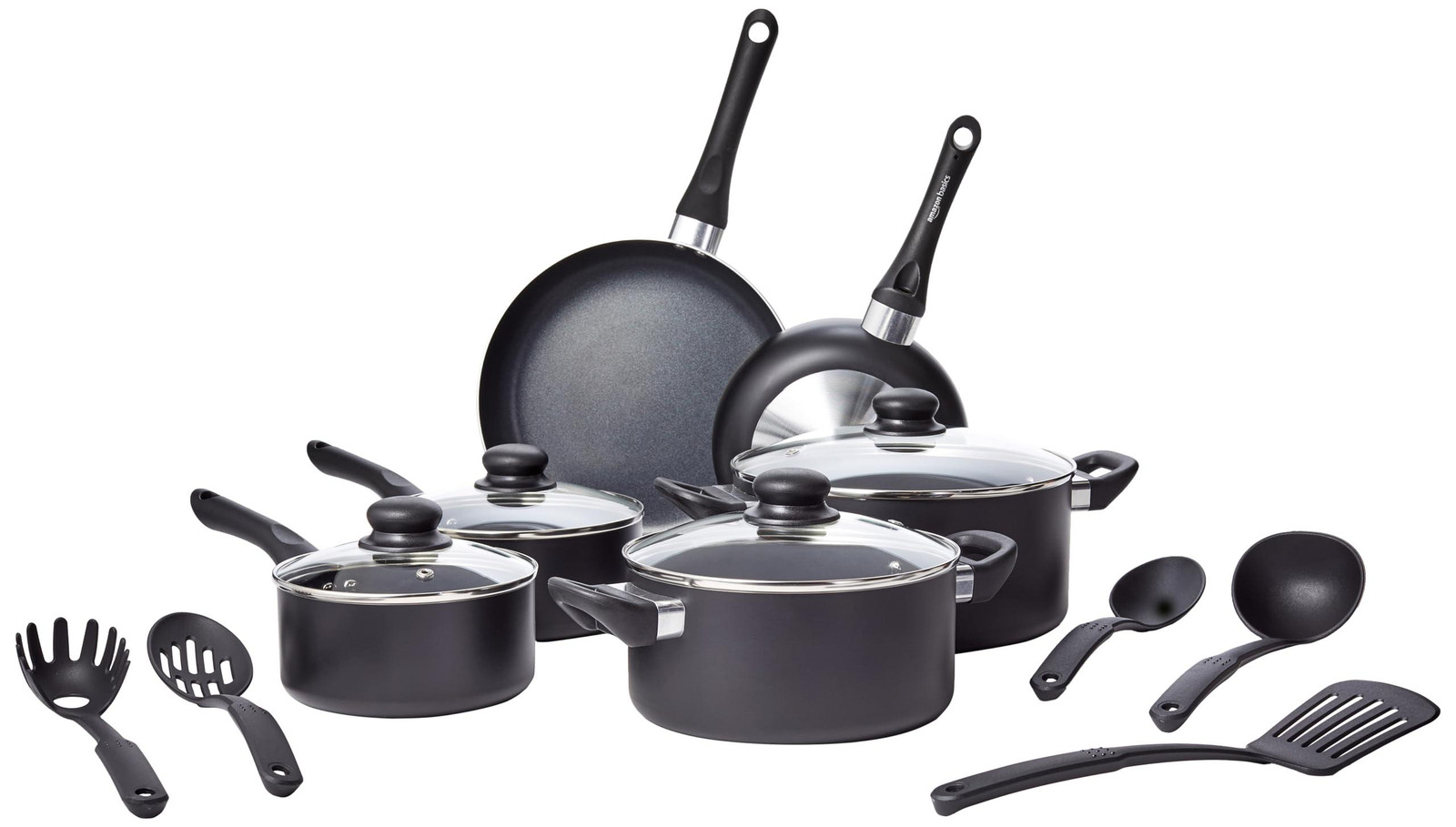 Amazon Basics Set Keukenhulpjes met Antiaanbaklaag, Zwart
