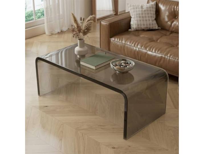 EBOYNSowAprr Moderner Couchtisch aus Acryl, für kleine Räume und Wohnungen Robustes Design aus dickem Acryl(Light gray,39.4x15.7in)