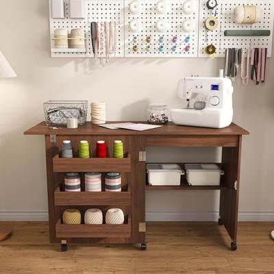 Kodotan sofa 4-in-1 Folding Sewing Table with Lockable Wheels - Multi-Functional Craft Station, Computer Desk with Shelves