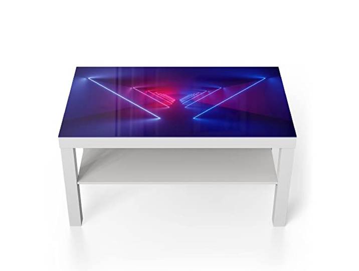 DEQORI Glastisch weiß groß 90x50 cm Motiv Lichtinstallation ausgefallener Beistelltisch aus Glas Hochglanz Couchtisch fürs Wohnzimmer moderner Couch Tisch mit Design