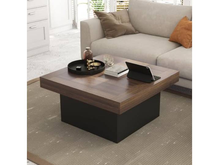 HOMCOM Couchtisch eckig mit 16-Farben LED-Leuchten 35 Zoll Modern Walnuss Mittelttisch, für Wohnzimmer