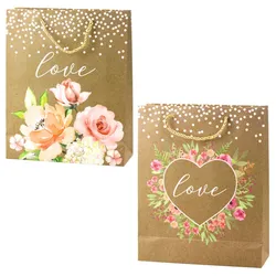 Geschenktüte Love Aufschrift Blumen Glitzer 32 x 26 x 10 cm