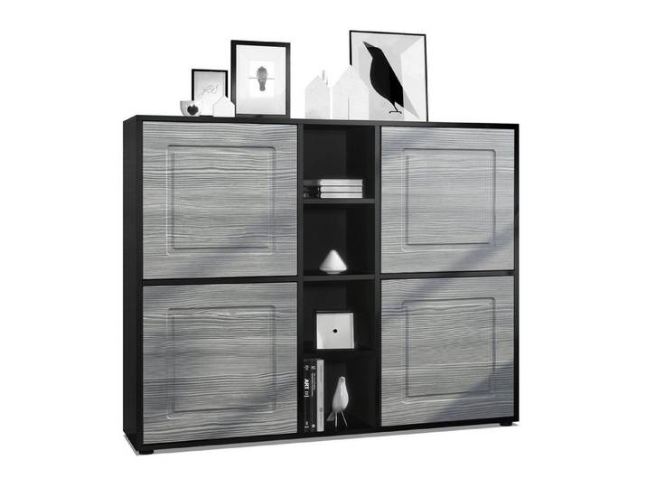 Möbelhandel Klipenstein Highboard NOAH V3, Kommode Schrank Landhaus, Korpus Schwarz matt
