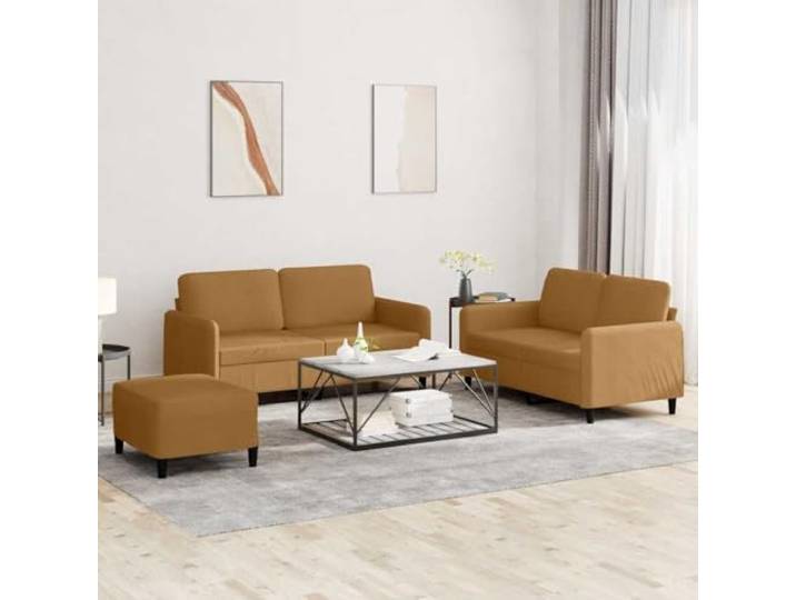 HEFZGDB 3-TLG. Sofagarnitur Braun Samt mit weichem Velours und robustem Gestell, Bequeme Polsterung für Entspannung, vielseitiger Hocker als Sitzgelegenheit, platzsparendes Design