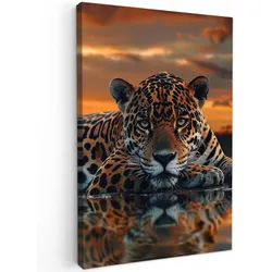 LEINWANDBILD Natur - Leopard - Tier - Sonnenuntergang - Modern Wanddeko 40x60 cm