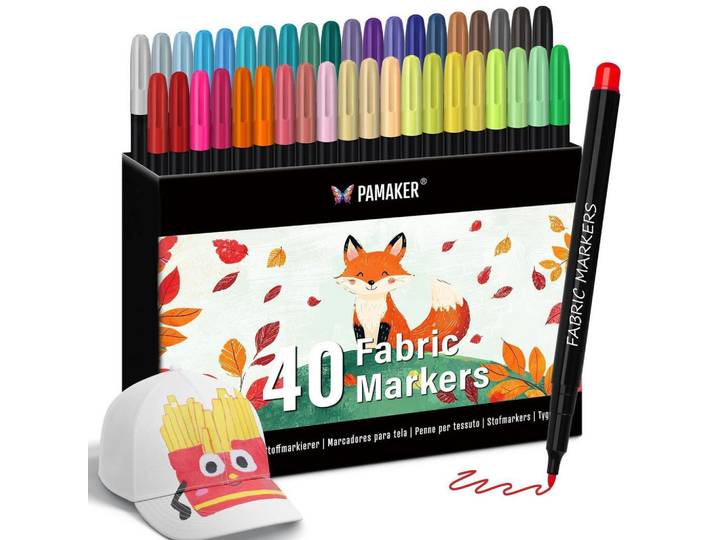 Textilstifte Set 40 Farben Fein Spitze Waschmaschinenfest, Mehrfarbig, 1x1x15 cm, Dekoration, Malbedarf & Bastelbedarf