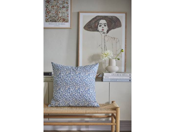 Coussin carré en popeline de coton Willow Bleu
