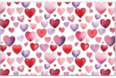 FirstDawn "Watercolor Hearts 24 Sheet Reusable Premium Paper Stock Placemats in Resealable Storage Bag Made in The USA 17"" x 11"""