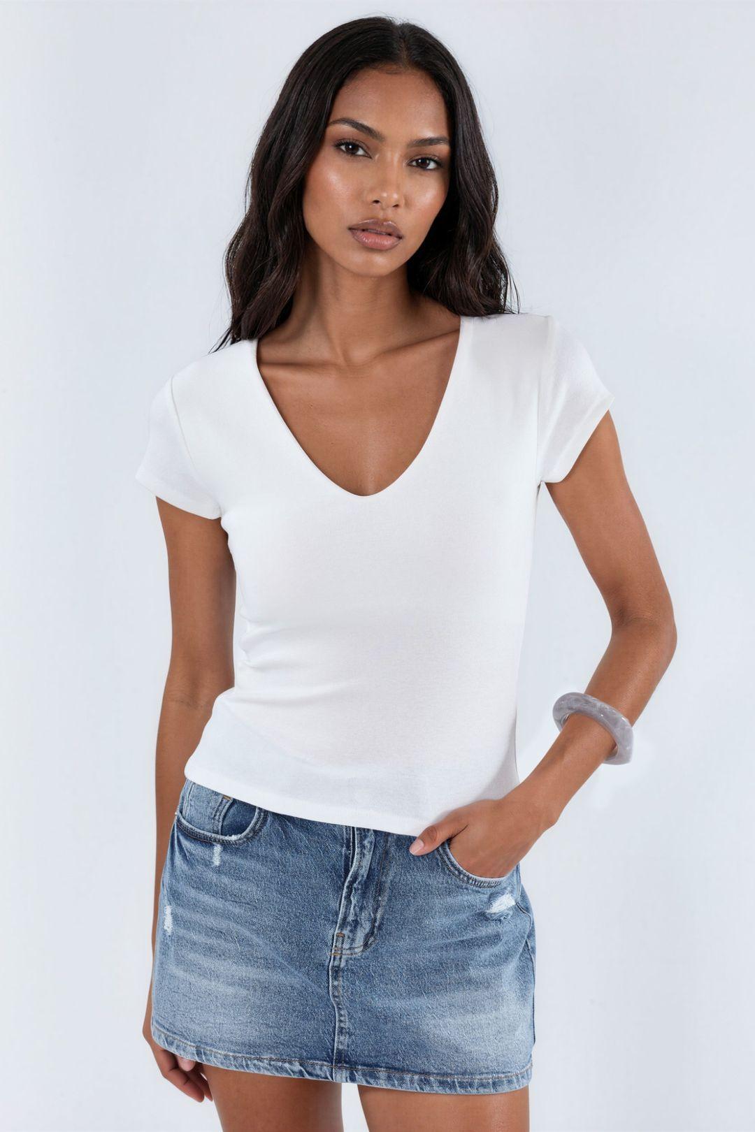 V-Ausschnitt Modal-Baumwollmischung Bluse