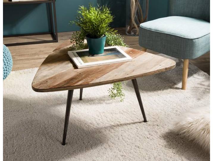 SIXTINE - Table basse bois ovoïde Teck recyclé pieds métal