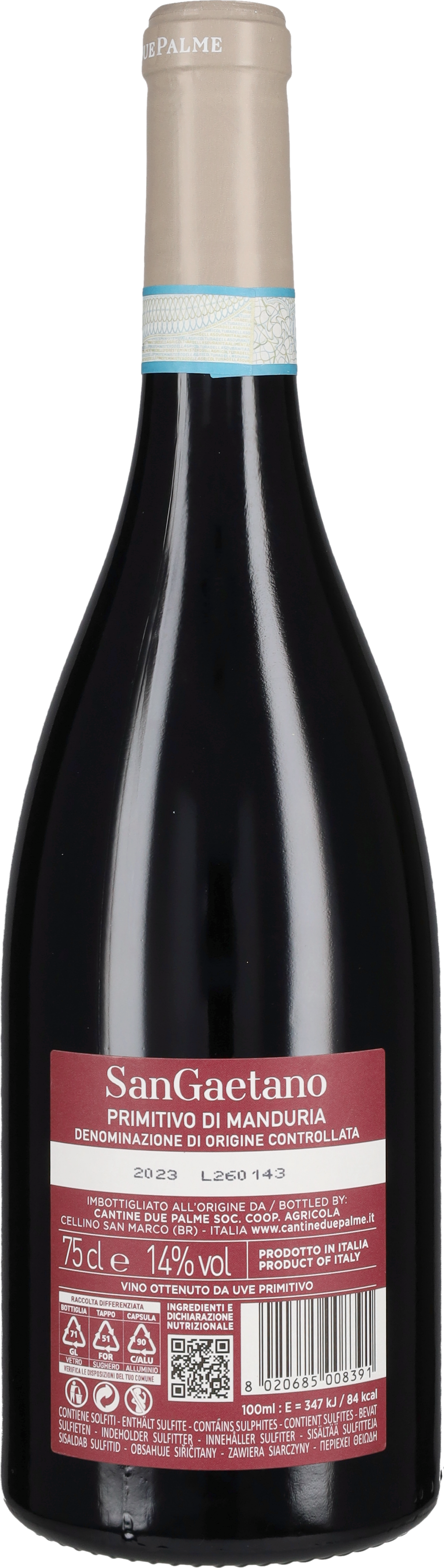 Primitivo di Manduria 'San Gaetano' Due Palme 2023