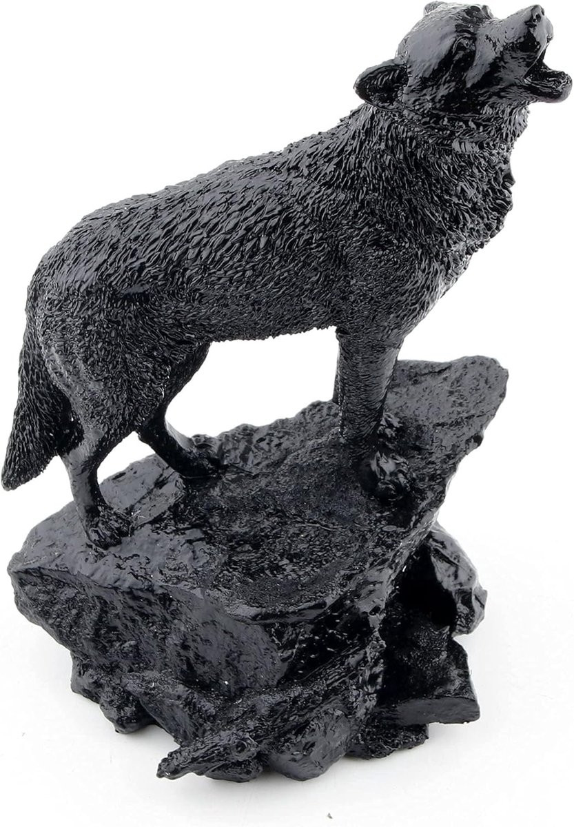 Wolf Beeld Weeping Wolf Standbeeld Zwarte Wolf Sculptuur Hoogte: 12 cm