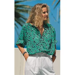 Viskose-Mix-Bluse in Druck smaragd in Größe 44 von DW-Shop, Smaragd, 44