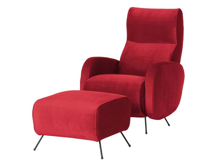 Fauteuil Vains Rouge/Rouge Velours Ravi Avec repose-pieds 78 x 104 x 93cm