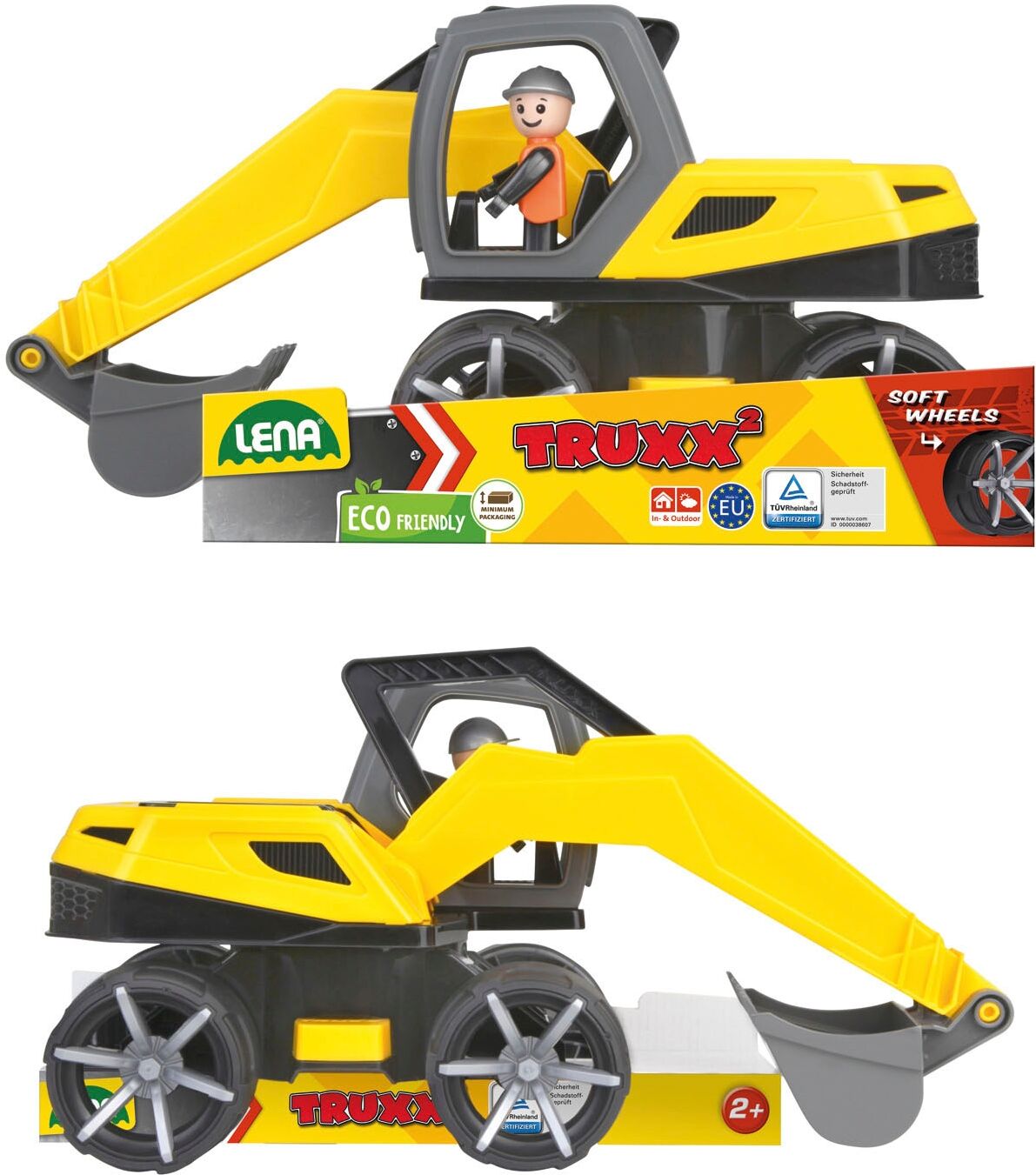 Spielzeug-Bagger LENA "Truxx", gelb, Spielzeugfahrzeuge, KinderB:14,5cm H:20cm T:34cm, Kunststoff, Spielzeug-Bagger, inklusive Spielfigur, Made in Europe, B:14,5cm H:20cm T:34cm
