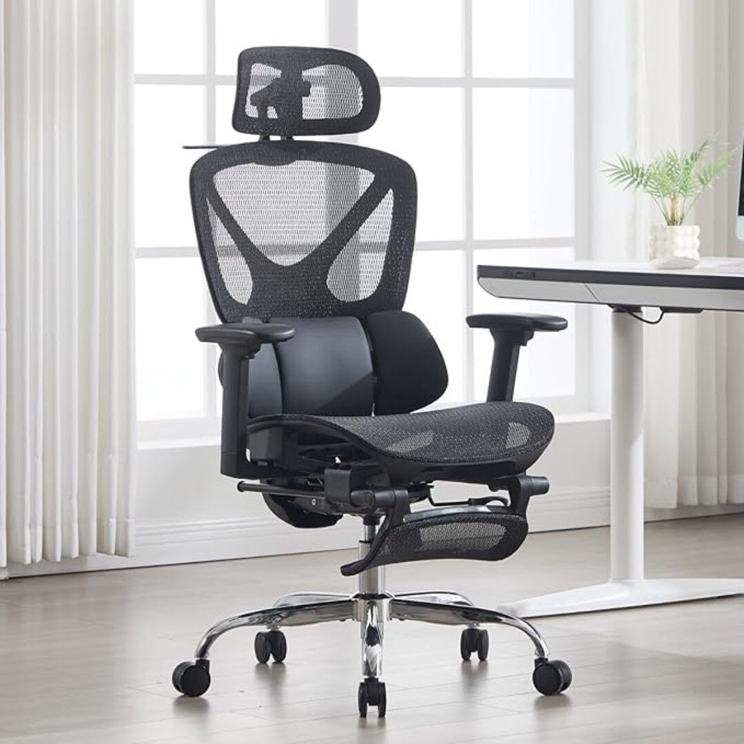 East Urban Home Wahson Office Chair Executive Manager Desk Chair with Adjustable Recline Ergonomic Computer Chair with Footrest for Office Workplace, Black 70cm W X 74cm D