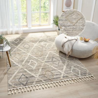 Teppich OTTO HOME "Otilie" Gr. 1, braun, B:60cm H:11mm L:90cm, Kunstfaser, Teppiche, Teppich, dichte Qualität, Woll-Look, Boho, mit Fransen und Rauten, Scandi
