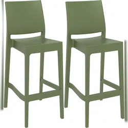DELUKE® Barhocker 2er Set MIAMI - Oliv, Kunststoff | Barhocker mit Lehne Barstuhl Tresenhocker Tresenstuhl Kneipenhocker Kneipenstuhl