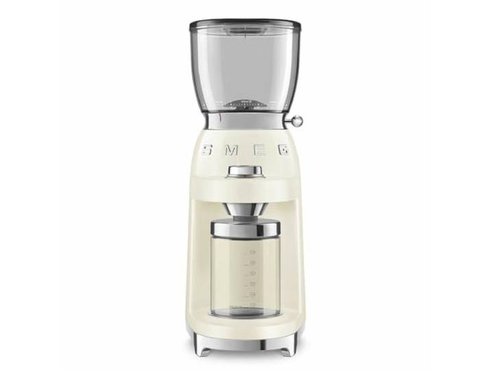 Smeg, Kaffeemühle CGF11CREU, konisches Edelstahlmahlwerk, 30 Mahlgrad Einstellungen, 350 g Kaffeebohnenbehälter, Premium Aluminium-Druckgussgehäuse, 150W, Creme