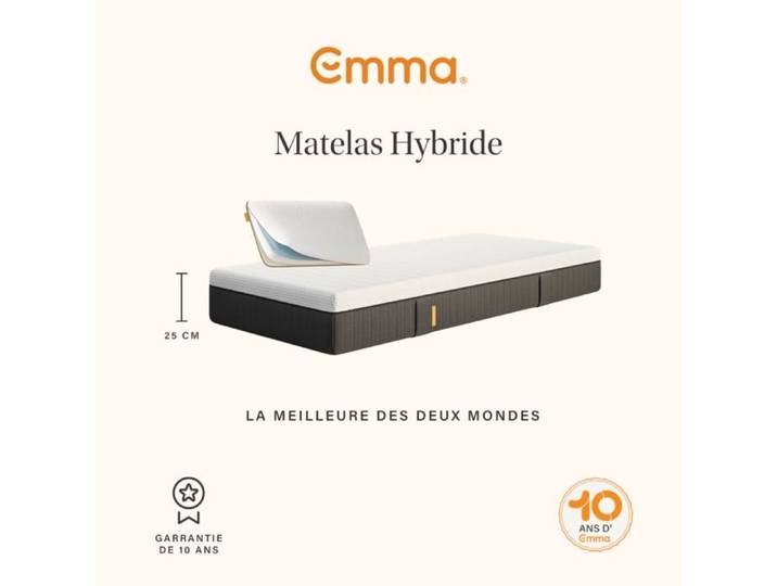 EMMA Pack Matelas Hybride 80x200 cm + Oreiller + MEILLEUR CHOIX Emma + Mémoire de forme+Ressorts + Dos Apaisé