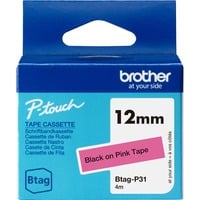 Schriftband Btag-P31 12mm, schwarz auf pink, nicht laminiert
