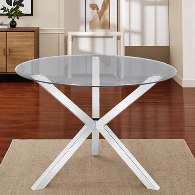 ZWYO HOSIMU "41"" Contemporary Round Dining Table, Tempered Glass Kitchen Table with Chrome Asterisk Metal Base for 4"