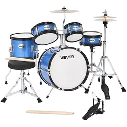 VEVOR Schlagzeug Set, 5-teilig, 35,6 cm Basstrommel, 20,3 cm Snare, 15,2 cm & 20,3 cm Tomtoms, 25,4 cm Standtom, 25,4 cm Crash-Becken, 20,3 cm Hi-Hat mit Ständer, für Kinder von 6–13 Jahren (blau)