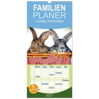 Familienplaner 2027 - Lustige Kaninchen mit 5 Spalten (Wandkalender, 21 x 45 cm) CALVENDO
