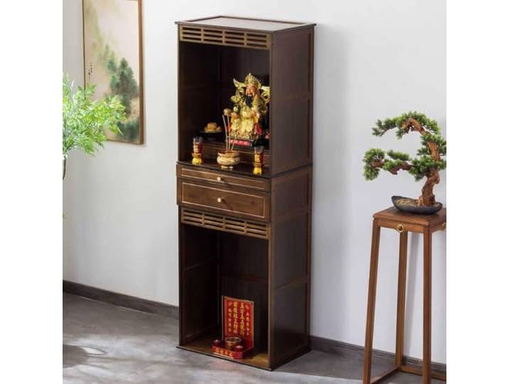 Buddhistischer Altarschrank, Bambus-Altartisch, Persönlicher Schrein Meditationstisch Altar, Pooja-Schrank，Chinesischer Buddhistische Nische Puja-Tisch,mit Schublade,Heim-Opferschrank