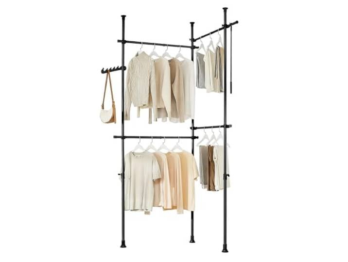 SoBuy Portant à Vêtements Télescopique robuste avec tringles Penderie ouverte réglable pour chambre et dressing\, Noir KLS03-II-SCH
