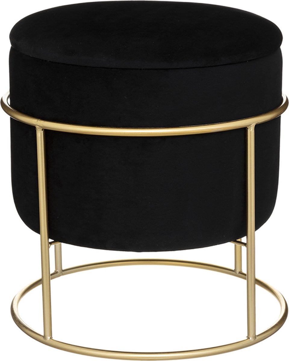 Silumen Fluwelen Opberg Ottoman Zwart - Hoogte: 24,5 cm