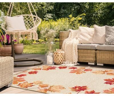 Lush Decor Ravella Falling Leaves Border Indoor/Outdoor Rug