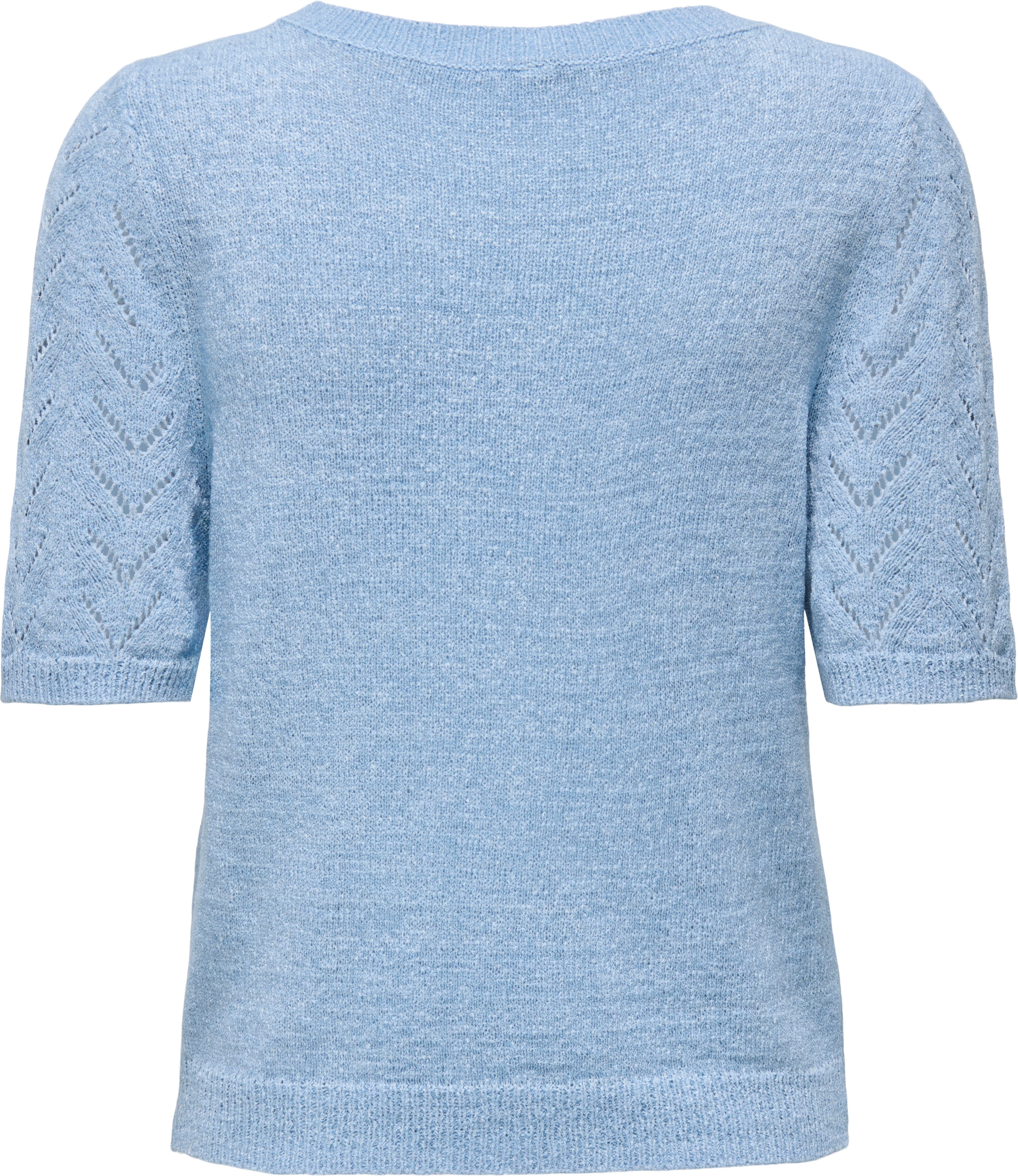 Kurzarmpullover ONLY "ONLSUNNY SS O-NECK KNT", Damen, Gr. S, blau (soft chambray), Strick, Obermaterial: 55% Polyacryl, 45% Nylon, unifarben, regular fit normal, Rundhals, Pullover Kurzarmpullover, Kunstfaser, regular fit, Rundhals soft chambray S