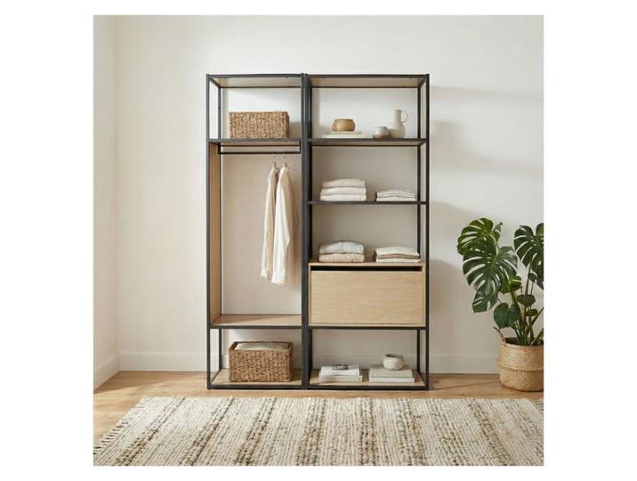 Portant vêtements bois et métal - lot de 2 petit portant + étagères