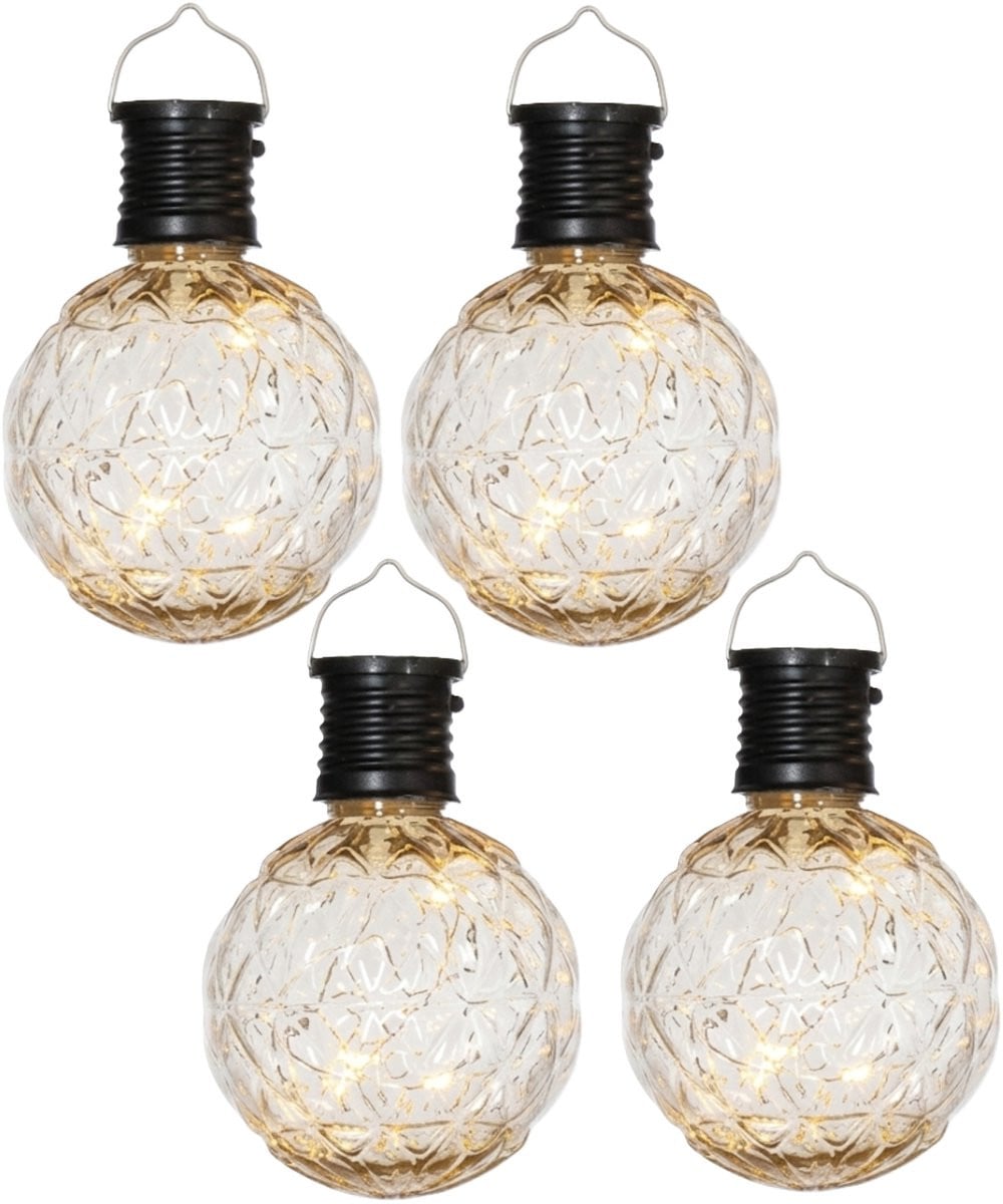 Anna's Collection Solar sfeer hanglamp - Set van 6 - Zwart - Bewerkt glas - LED - Diameter: 11 cm