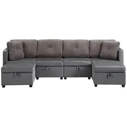 MODFU Kombinationssofa Samt & Cord Antique Grey, 6 Module, mit Stauraum, frei kombinierbar