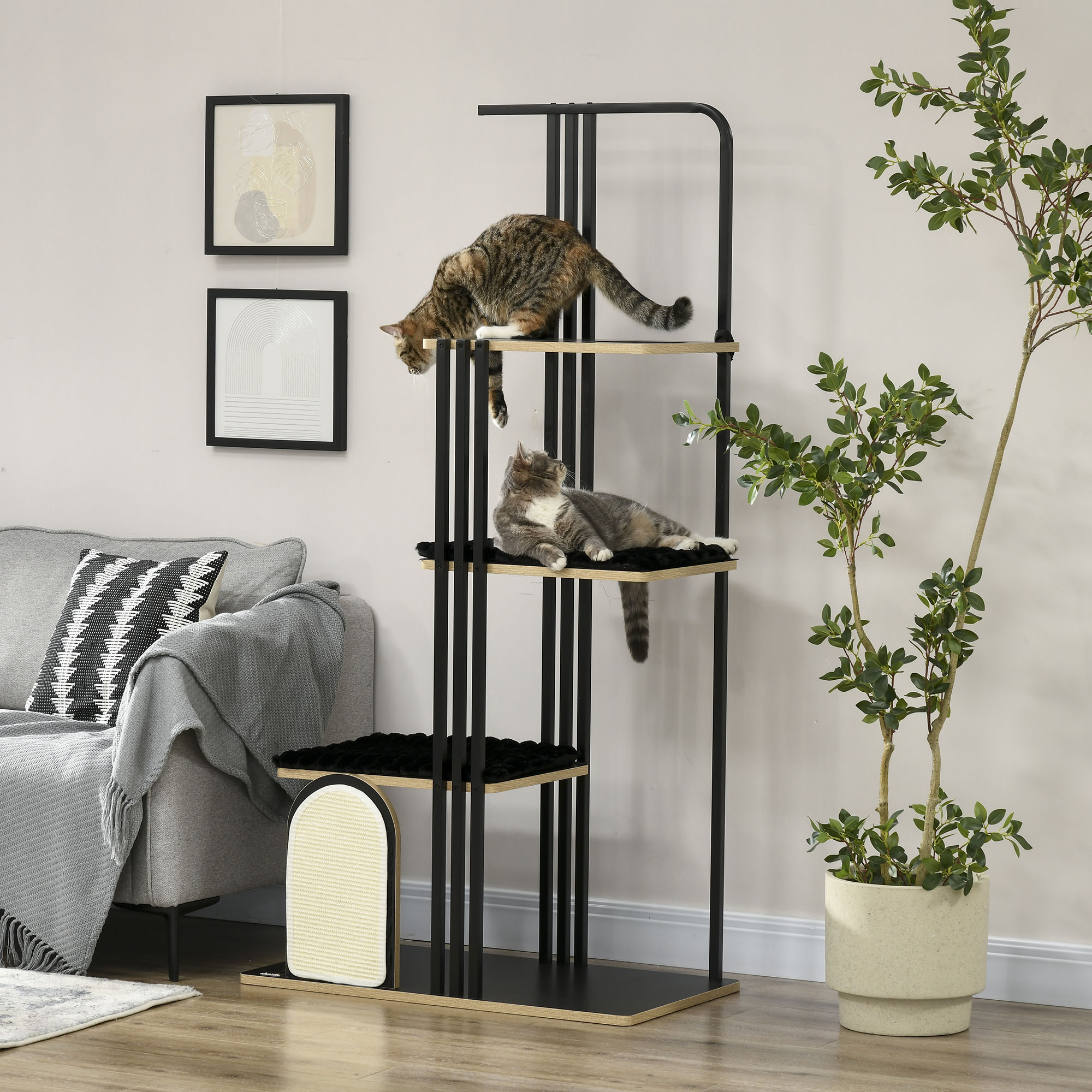 Pawhut Tiragraffi industriale con 3 piattaforme, cuscini e pannello graffiante, 85x48x170 cm, Nero   Aosom Italy