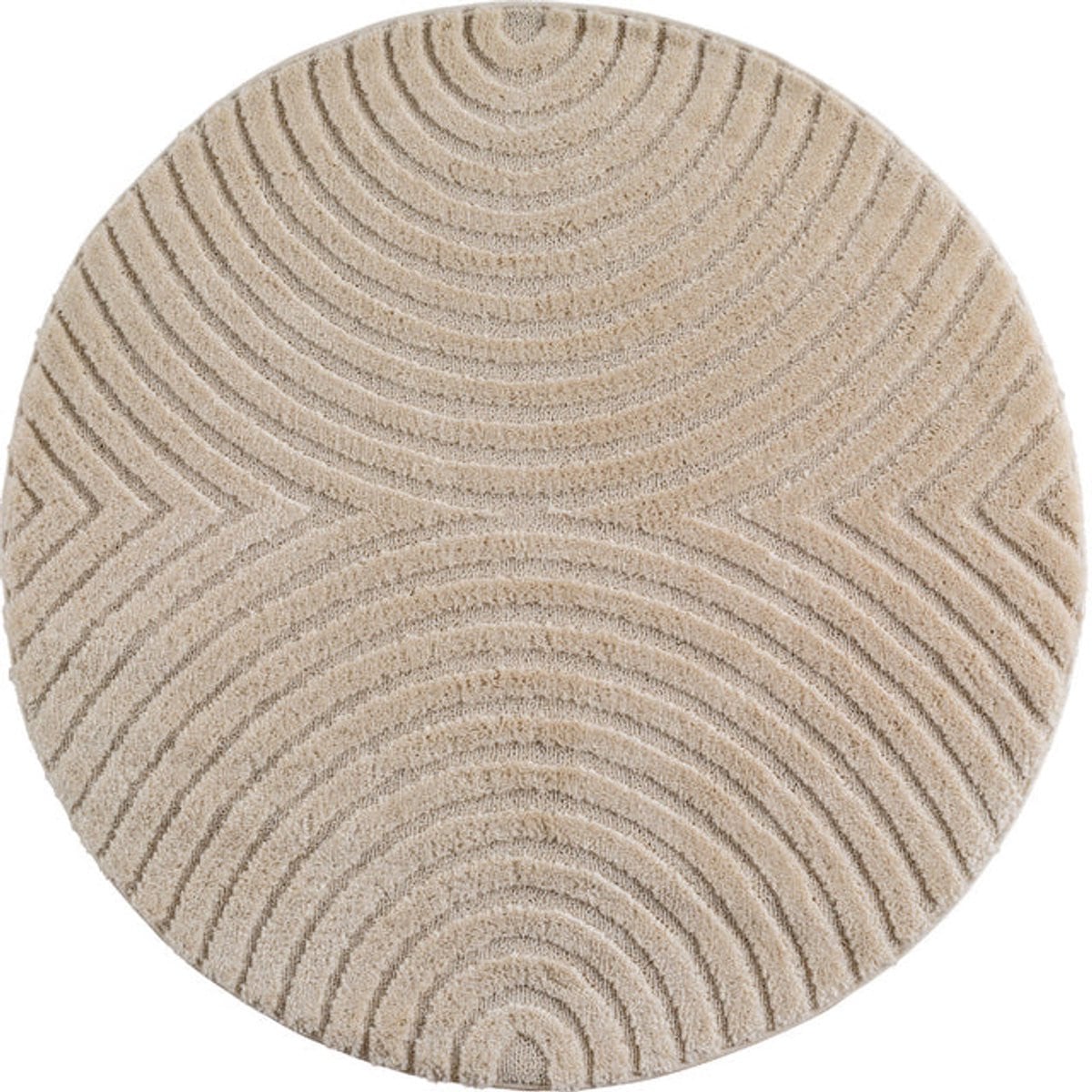 Art Vloerkleed Rond – Japandi – Boogpatroon – Modern & Laagpolig – Beige/Bruin – Diameter: 200 cm