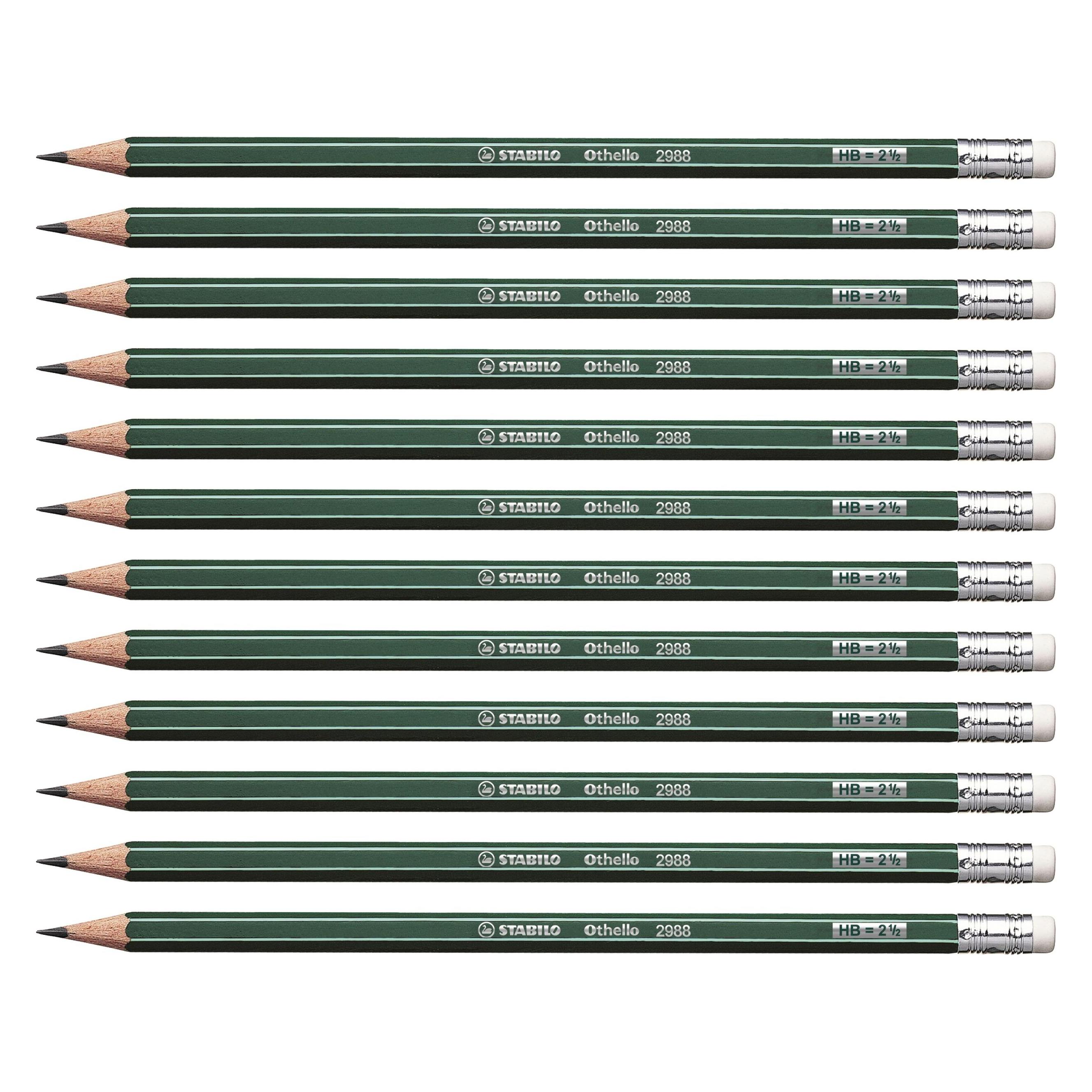 Stabilo Bleistift mit Radiergummi - Othello - 12er Pack - Härtegrad HB (3 mm, HB, 12x) (2988/HB)