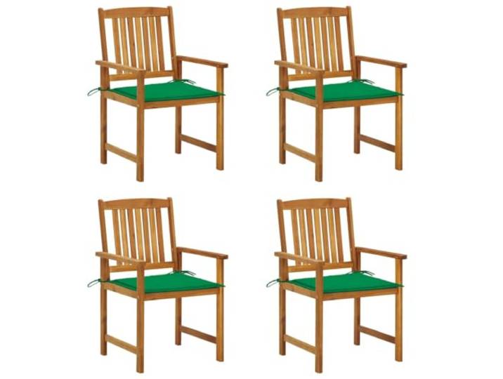 GHVBNMF 4er Set Gartenstühle Massivholz Akazie mit Grünen Kissen Rustikale Holzstühle für Terrasse und Balkon aus geöltem Akazienholz mit grünen Sitzkissen und praktischen Haltebändern.