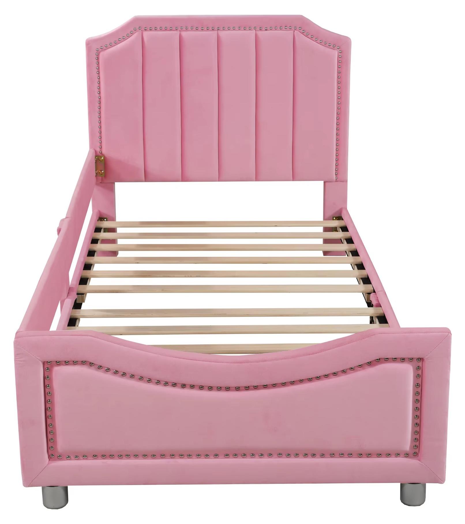 Kinder-Schlafsofa - Schlafsofa - 90 x 200 cm - Rosa - Samtbezug - Holzrahmen - Rückenlehne - Modernes minimalistisches Design