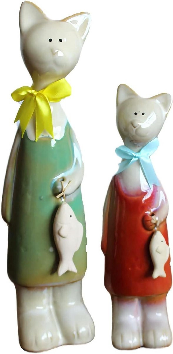 Set van Katten Beeldjes in Japanse Stijl, Multicolor, tot 24 cm hoog