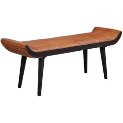 WOHNLING WL6.014 Sitzbank Echtleder / Massivholz 125x51x38 cm Braun