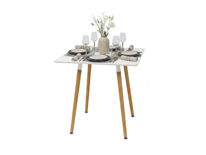 Relaxdays Esstisch, eckig, HBT: 75 x 75 x 75 cm, MDF & Bambus, weiß/Natur