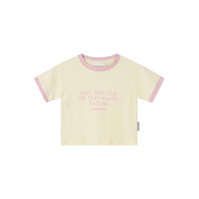 T-Shirt ANOTHER COTTON LAB "Another Cotton Lab Post Pilates Top Tee", Damen, Gr. S, beige (sanftes weiß), 100% Baumwolle, bedruckt, normal, Rundhals, Shirts T-Shirt