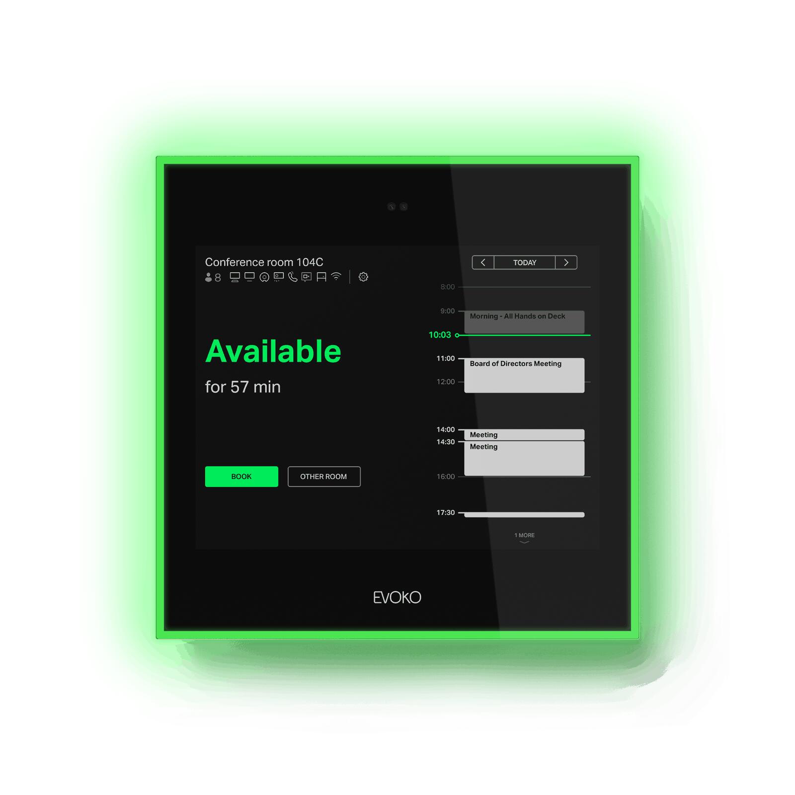 Evoko Naso 2.0 Raummanager digitales Türschild 8 Zoll (20,32 cm) inkl. 1 Jahr Booking Plus Lizenz 910.2267.900