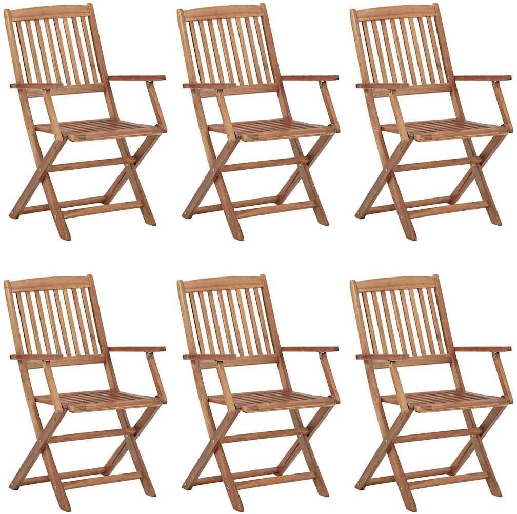6er-Set klappbarer Gartenstühle aus massivem Akazienholz mit Sitzkissen für Terrasse und Garten, bis 110 kg je Sitzplatz belastbar