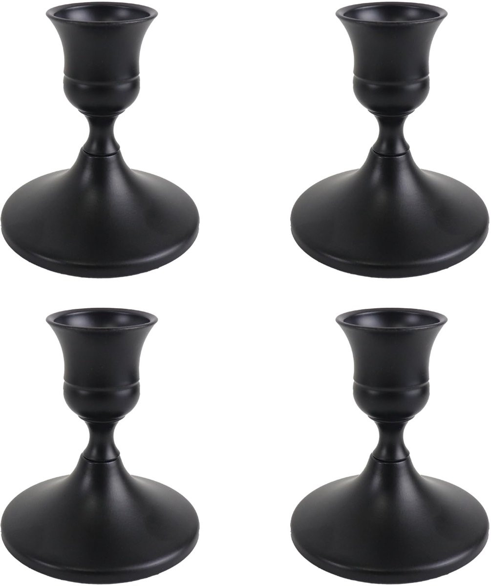 Ynkkvre Set van 4 Zwarte Retro Kaarsenhouders met Fluwelen Basis voor Taperkaarsen