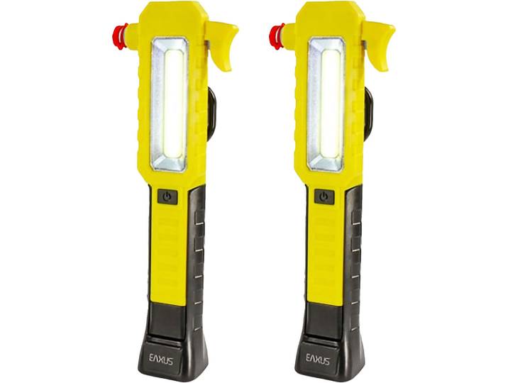 2er-Set Kfz-Taschenlampe ProGuard mit Notfall-Hammer, Gurtschneider, Haken & Magneten