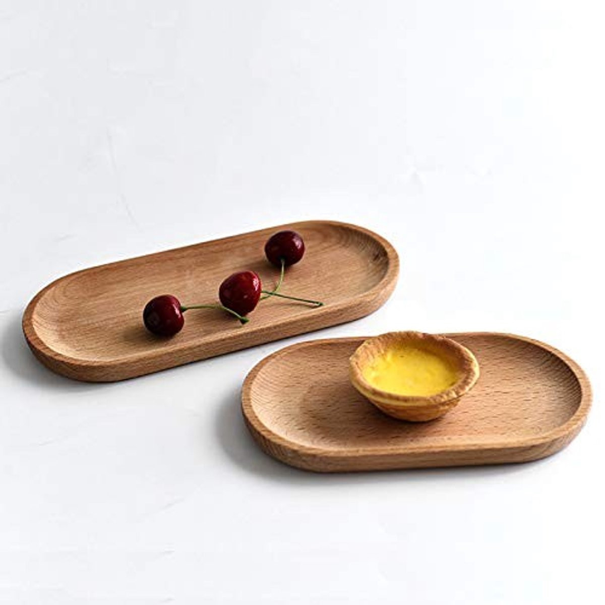 Dailygoods Ovaal Houten Dienblad Set van 2 met Antislip - Decoratief Serveerblad